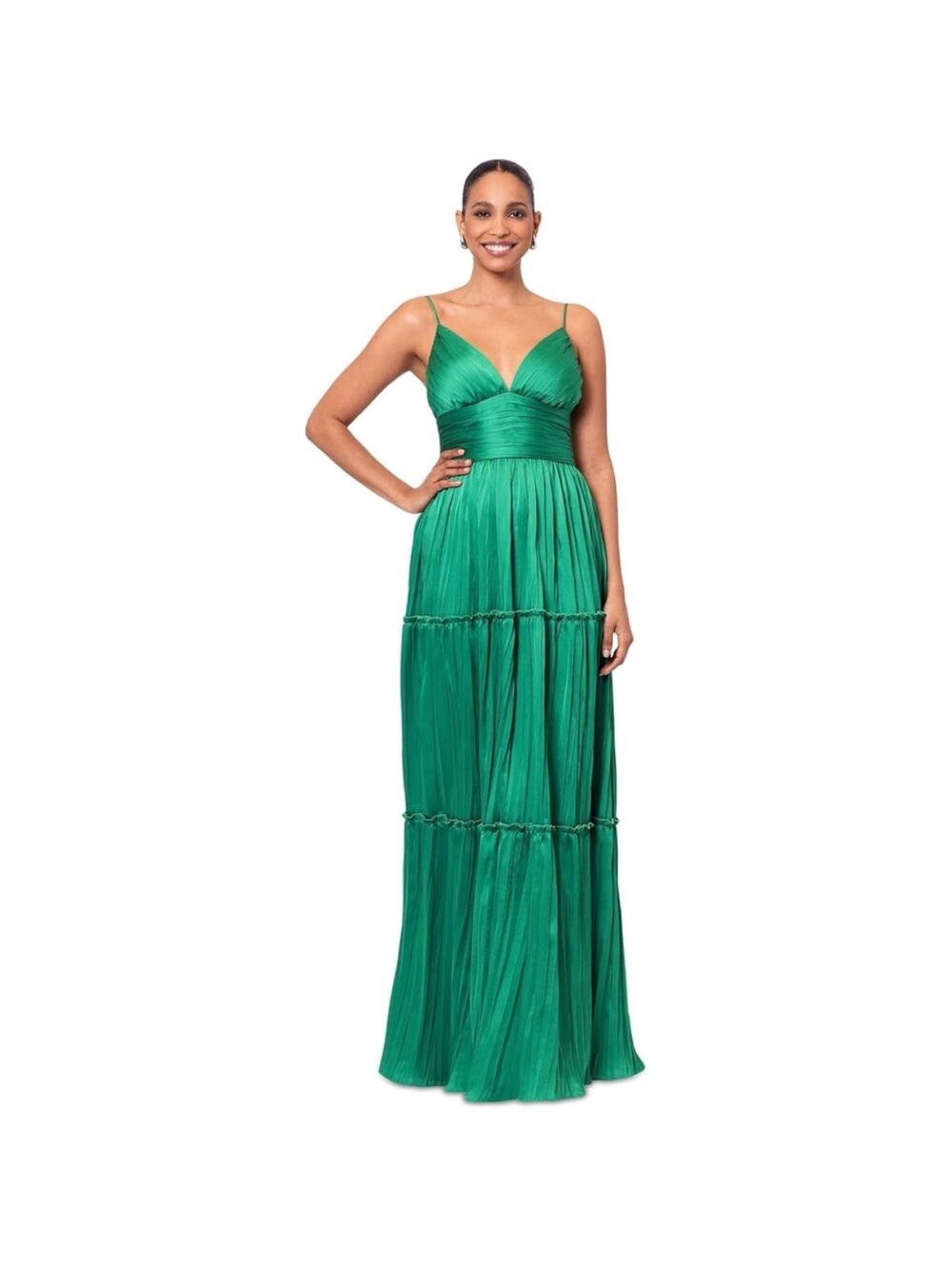 Betsy & Adam Maxi Dress
Women's 10 Green Long Pleared Bodre Tiered A-Line
